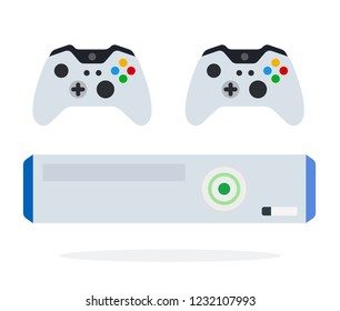 Game console with two Wireless Controllers in white color vector flat icon isolated on white