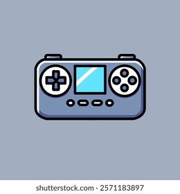 game console vector design illustration with slightly purple color, blue screen, plain background, this is a good icon.