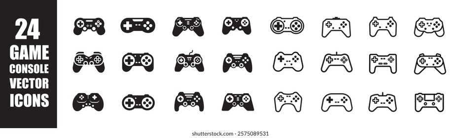 Game console vector icons. Gaming controller icon set. Joystick icons. Video gamepad icon illustrations. Minimalistic, flat, linear new symbols. Editable stroke. EPS 10.