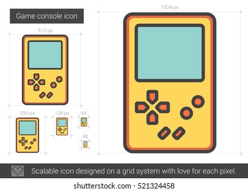 Icono de línea vectorial de consola de juegos aislado en fondo blanco. Icono de línea de consola de juegos para infografía, sitio web o aplicación. Icono escalable diseñado en un sistema de cuadrícula.
