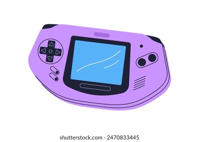 Game console. Videogame controller. Nostalgic 90s and 00s gamepad. Retro gaming device, digital screen. Old electronic entertainment gadget. Flat vector illustration isolated on white background