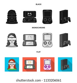 Game console and virtual reality black, flat, monochrome icons in set collection for design.Game Gadgets vector symbol stock web illustration.