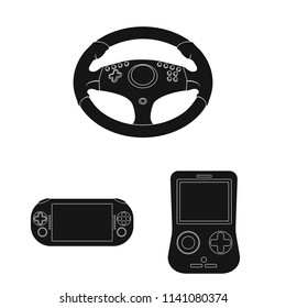 Game console and virtual reality black icons in set collection for design.Game Gadgets vector symbol stock web illustration.