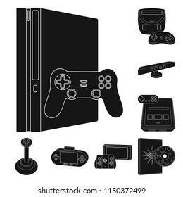 Game console and virtual reality black icons in set collection for design.Game Gadgets vector symbol stock web illustration.