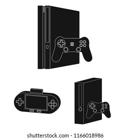 Game console and virtual reality black icons in set collection for design.Game Gadgets vector symbol stock web illustration.