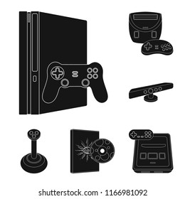 Game console and virtual reality black icons in set collection for design.Game Gadgets vector symbol stock web illustration.