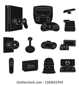 Game console and virtual reality black icons in set collection for design.Game Gadgets vector symbol stock web illustration.