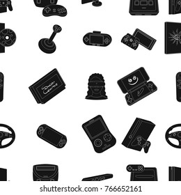 Game console and virtual reality black icons in set collection for design.Game Gadgets vector symbol stock web illustration.