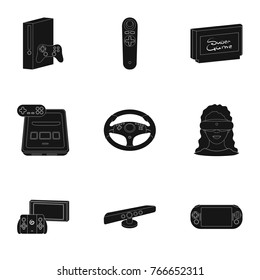 Game console and virtual reality black icons in set collection for design.Game Gadgets vector symbol stock web illustration.