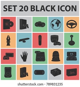 Game console and virtual reality black icons in set collection for design.Game Gadgets vector symbol stock web illustration.