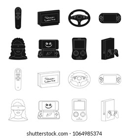 Game console and virtual reality black,outline icons in set collection for design.Game Gadgets vector symbol stock web illustration.