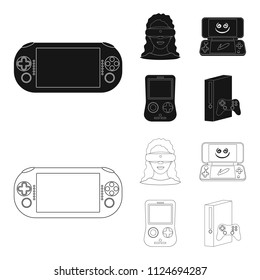 Game console and virtual reality black,outline icons in set collection for design.Game Gadgets vector symbol stock web illustration.