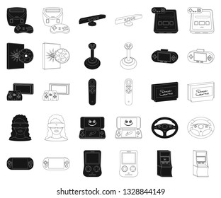 Game console and virtual reality black,outline icons in set collection for design.Game Gadgets vector symbol stock web illustration.