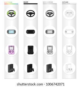 Game console and virtual reality cartoon icons in set collection for design.Game Gadgets vector symbol stock web illustration.
