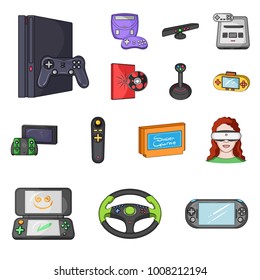 Game console and virtual reality cartoon icons in set collection for design.Game Gadgets vector symbol stock web illustration.