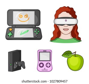Game console and virtual reality cartoon icons in set collection for design.Game Gadgets vector symbol stock web illustration.