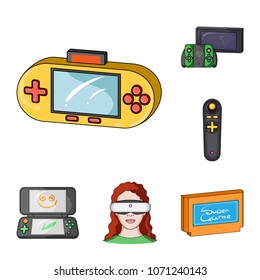 Game console and virtual reality cartoon icons in set collection for design.Game Gadgets vector symbol stock web illustration.