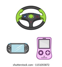 Game console and virtual reality cartoon icons in set collection for design.Game Gadgets vector symbol stock web illustration.