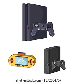 Game console and virtual reality cartoon icons in set collection for design.Game Gadgets vector symbol stock web illustration.