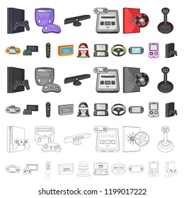 Game console and virtual reality cartoon icons in set collection for design.Game Gadgets vector symbol stock web illustration.