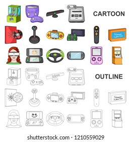 Game console and virtual reality cartoon icons in set collection for design.Game Gadgets vector symbol stock web illustration.