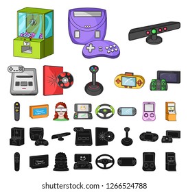 Game console and virtual reality cartoon, black icons in set collection for design.Game Gadgets vector symbol stock web illustration.
