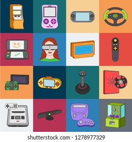 Game console and virtual reality cartoon icons in set collection for design.Game Gadgets vector symbol stock web illustration.