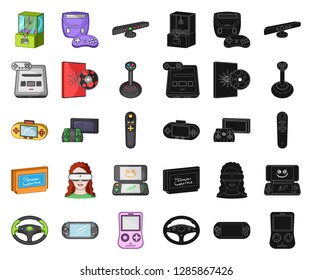 Game console and virtual reality cartoon,black icons in set collection for design.Game Gadgets vector symbol stock web illustration.
