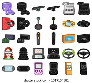 Game console and virtual reality cartoon,black icons in set collection for design.Game Gadgets vector symbol stock web illustration.