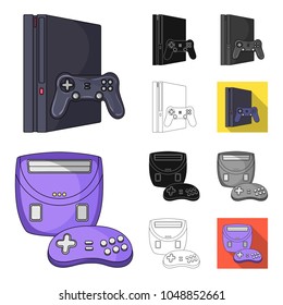 Game console and virtual reality cartoon,black,flat,monochrome,outline icons in set collection for design.Game Gadgets vector symbol stock web illustration.