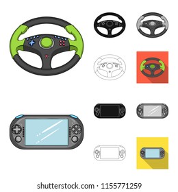 Game console and virtual reality cartoon,black,flat,monochrome,outline icons in set collection for design.Game Gadgets vector symbol stock web illustration.