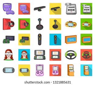 Game console and virtual reality cartoon,flat icons in set collection for design.Game Gadgets vector symbol stock web illustration.