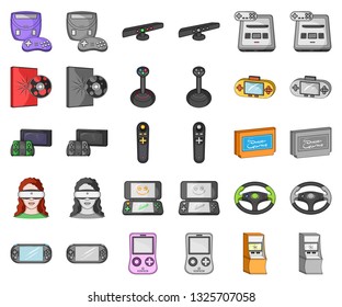 Game console and virtual reality cartoon,monochrom icons in set collection for design.Game Gadgets vector symbol stock web illustration.