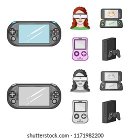 Game console and virtual reality cartoon,monochrome icons in set collection for design.Game Gadgets vector symbol stock web illustration.