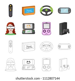 Game console and virtual reality cartoon,outline icons in set collection for design.Game Gadgets vector symbol stock web illustration.