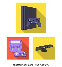 Game console and virtual reality flat icons in set collection for design.Game Gadgets vector symbol stock web illustration.