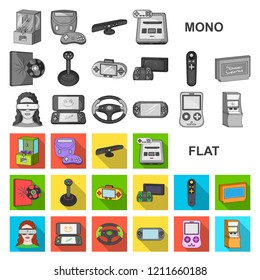 Game console and virtual reality flat icons in set collection for design.Game Gadgets vector symbol stock web illustration.