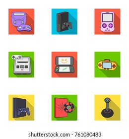 Game console and virtual reality flat icons in set collection for design.Game Gadgets vector symbol stock web illustration.