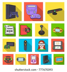 Game console and virtual reality flat icons in set collection for design.Game Gadgets vector symbol stock web illustration.