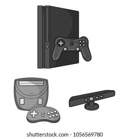 Game console and virtual reality monochrome icons in set collection for design.Game Gadgets vector symbol stock web illustration.