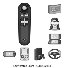 Game console and virtual reality monochrome icons in set collection for design.Game Gadgets vector symbol stock web illustration.