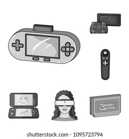 Game console and virtual reality monochrome icons in set collection for design.Game Gadgets vector symbol stock web illustration.