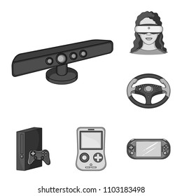 Game console and virtual reality monochrome icons in set collection for design.Game Gadgets vector symbol stock web illustration.