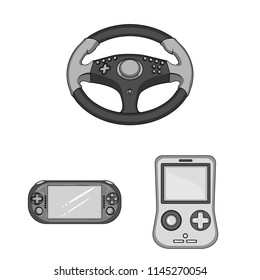 Game console and virtual reality monochrome icons in set collection for design.Game Gadgets vector symbol stock web illustration.