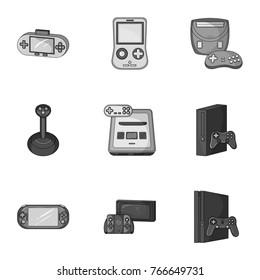 Game console and virtual reality monochrome icons in set collection for design.Game Gadgets vector symbol stock web illustration.