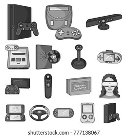 Game console and virtual reality monochrome icons in set collection for design.Game Gadgets vector symbol stock web illustration.