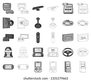 Game console and virtual reality monochrome,outline icons in set collection for design.Game Gadgets vector symbol stock web illustration.