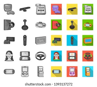Game console and virtual reality mono,flat icons in set collection for design.Game Gadgets vector symbol stock web illustration.