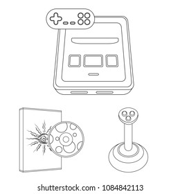 Game console and virtual reality outline icons in set collection for design.Game Gadgets vector symbol stock web illustration.