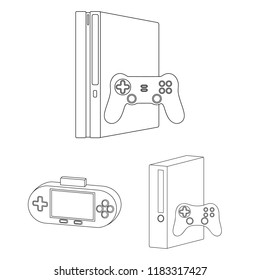 Game console and virtual reality outline icons in set collection for design.Game Gadgets vector symbol stock web illustration.